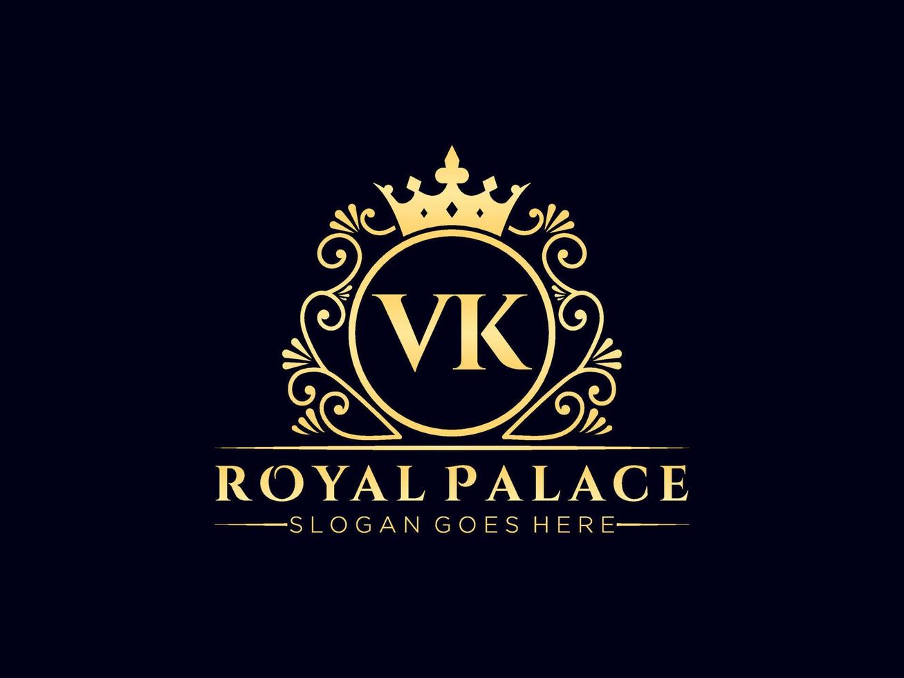 Letter VK Antique royal luxury victorian logo with ornamental frame. vector