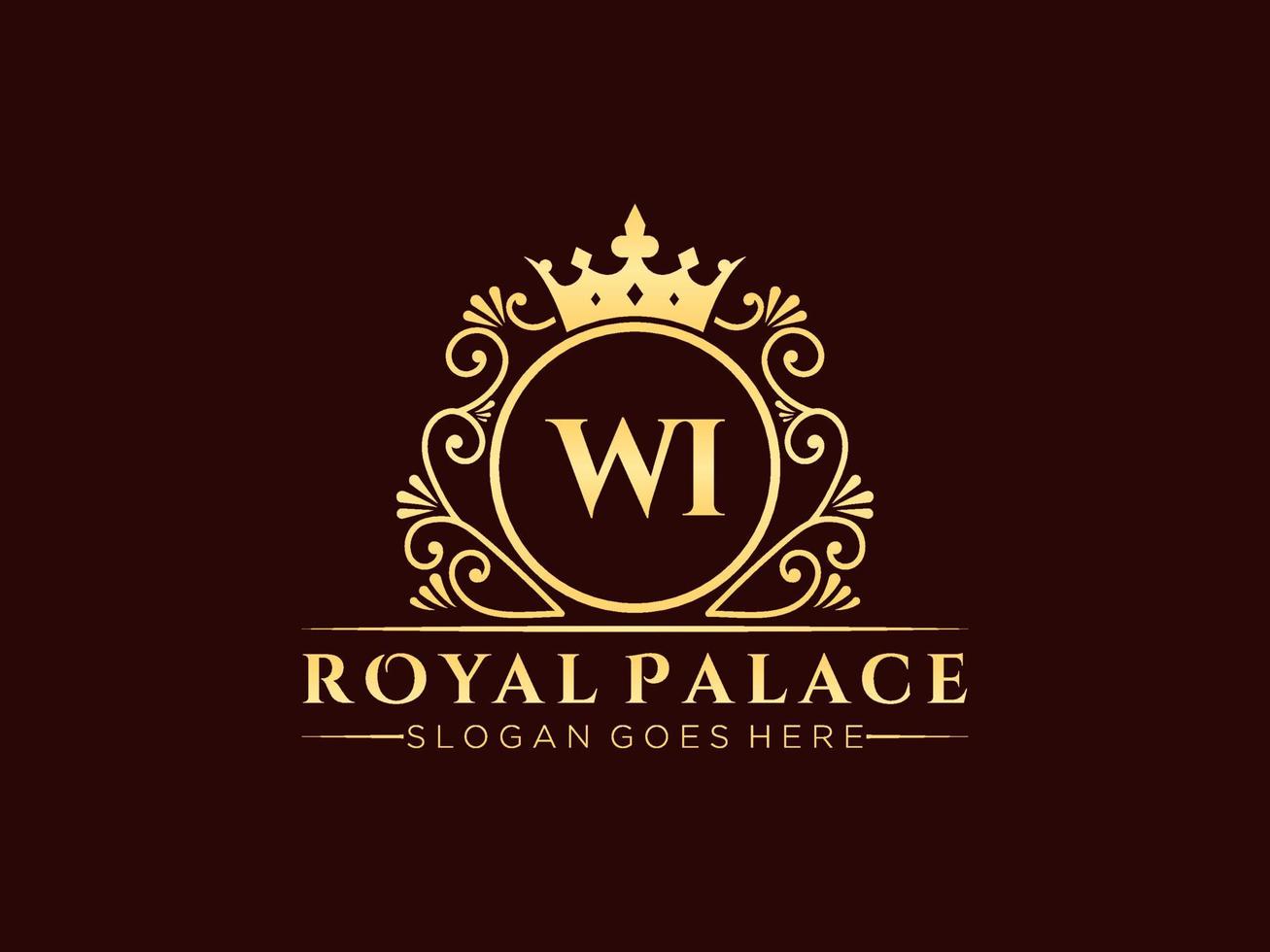 Letter WI Antique royal luxury victorian logo with ornamental frame. vector