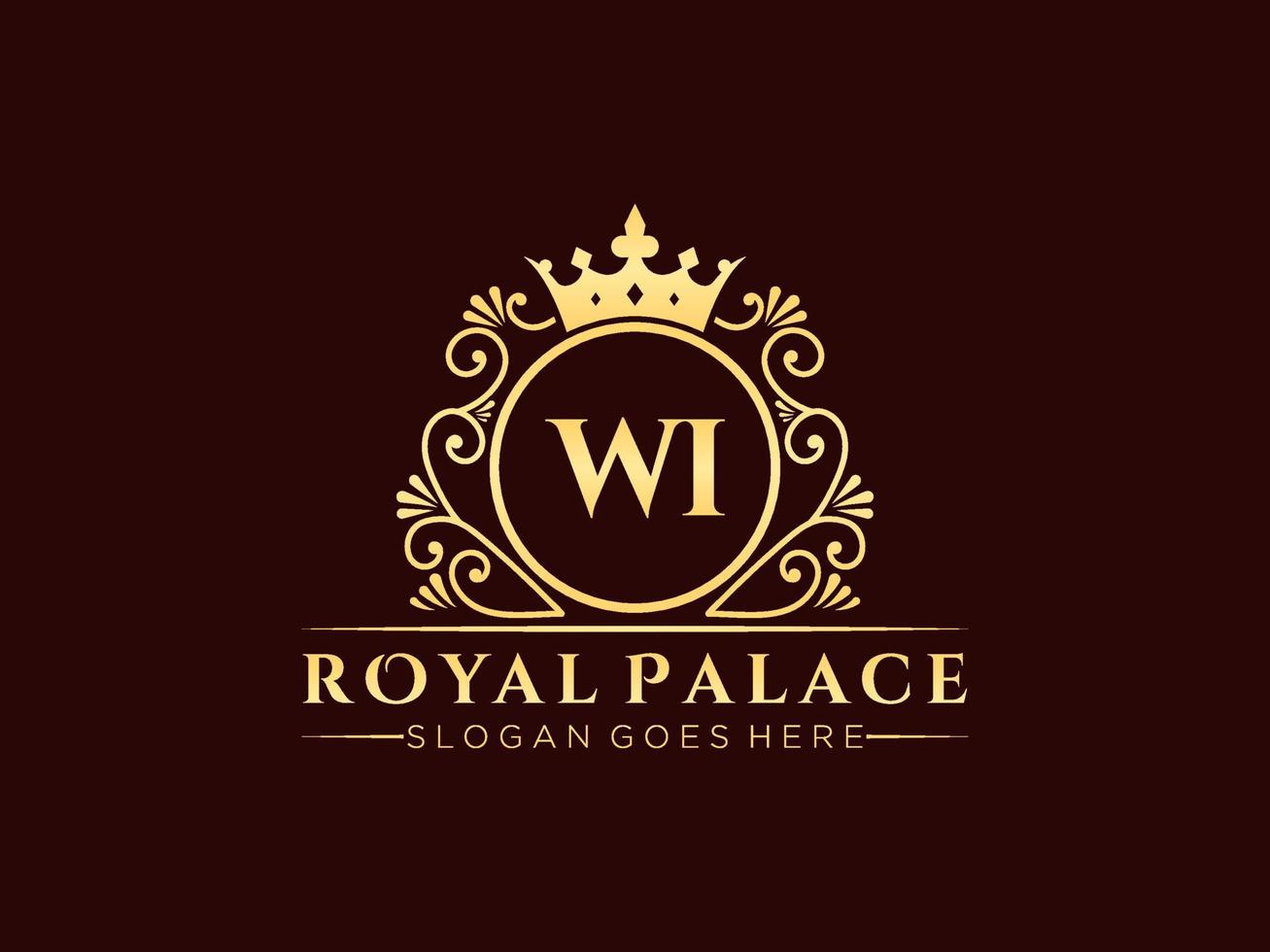 Letter WI Antique royal luxury victorian logo with ornamental frame. vector