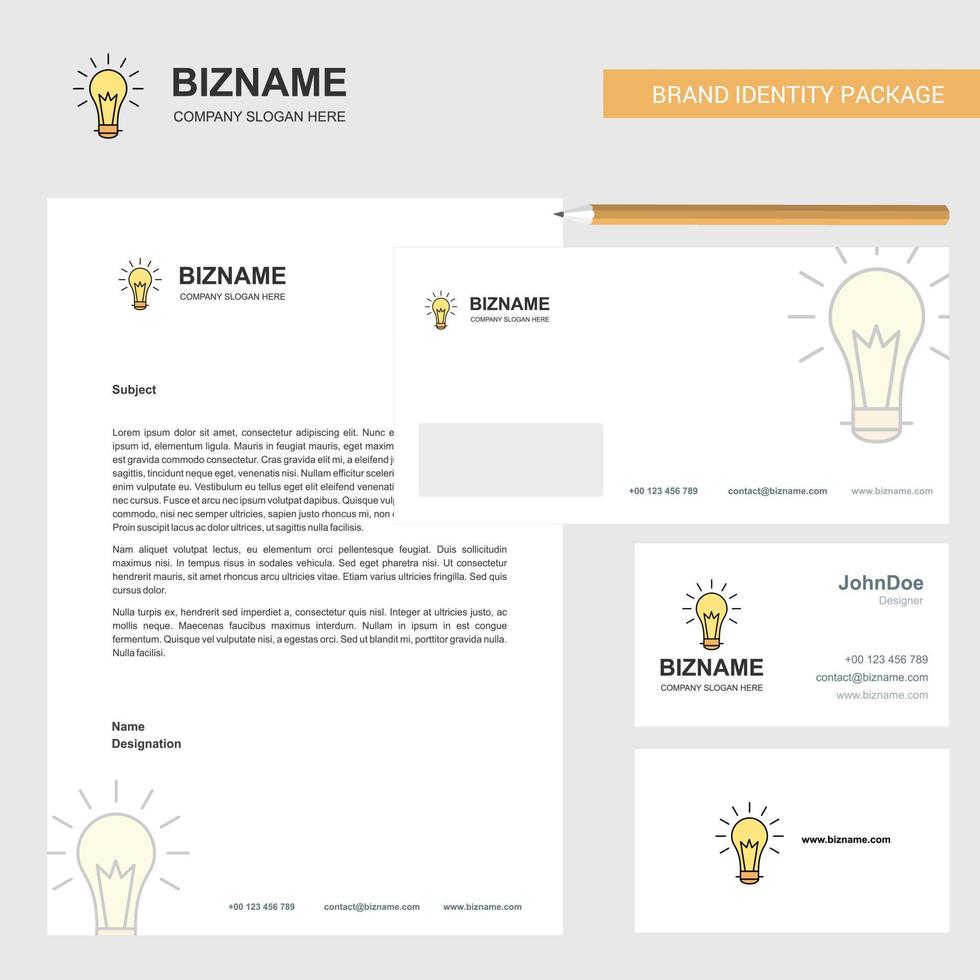 Bulb Business Letterhead Envelope and visiting Card Design vector template