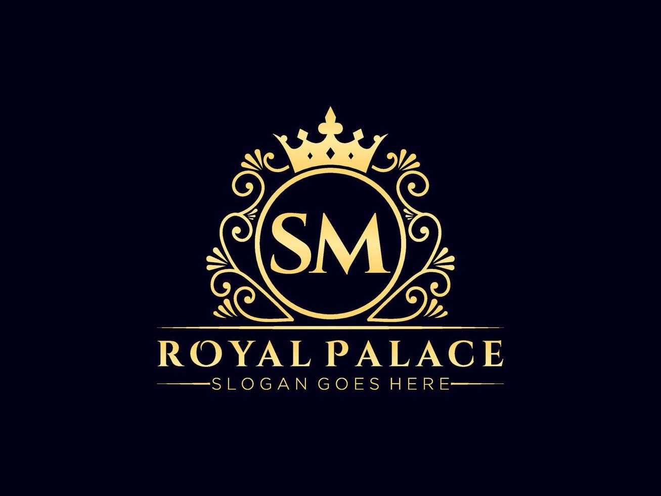Letter SM Antique royal luxury victorian logo with ornamental frame. vector