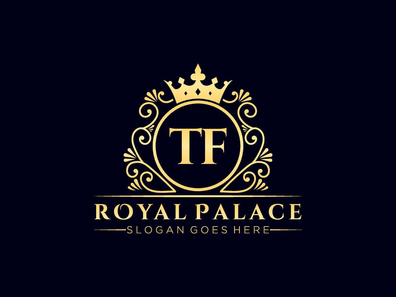Letter TF Antique royal luxury victorian logo with ornamental frame. vector