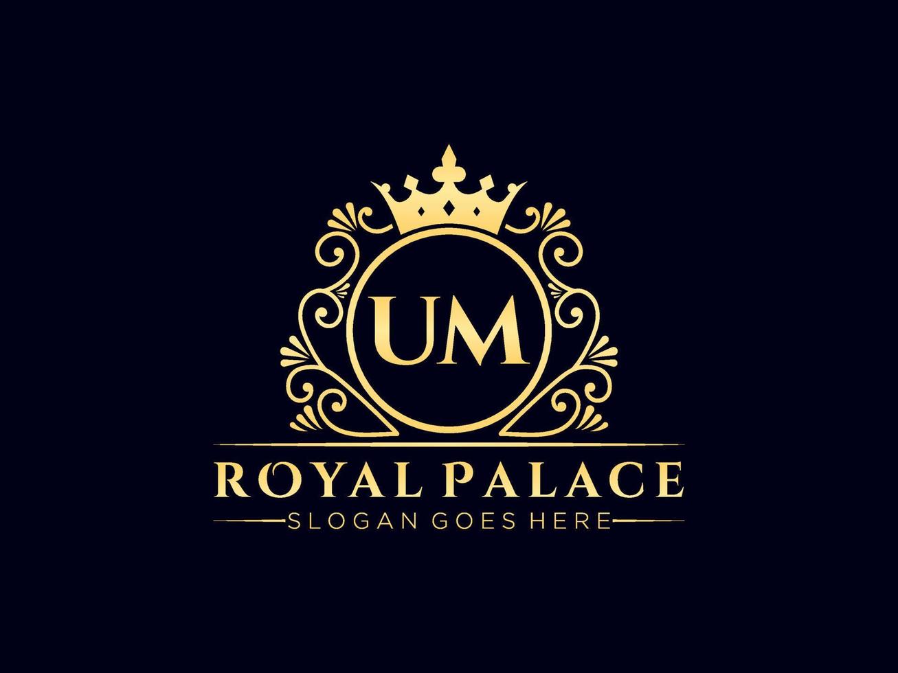 Letter UM Antique royal luxury victorian logo with ornamental frame. vector