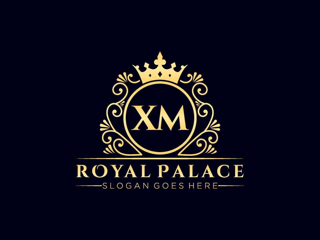 Letter XM Antique royal luxury victorian logo with ornamental frame. vector