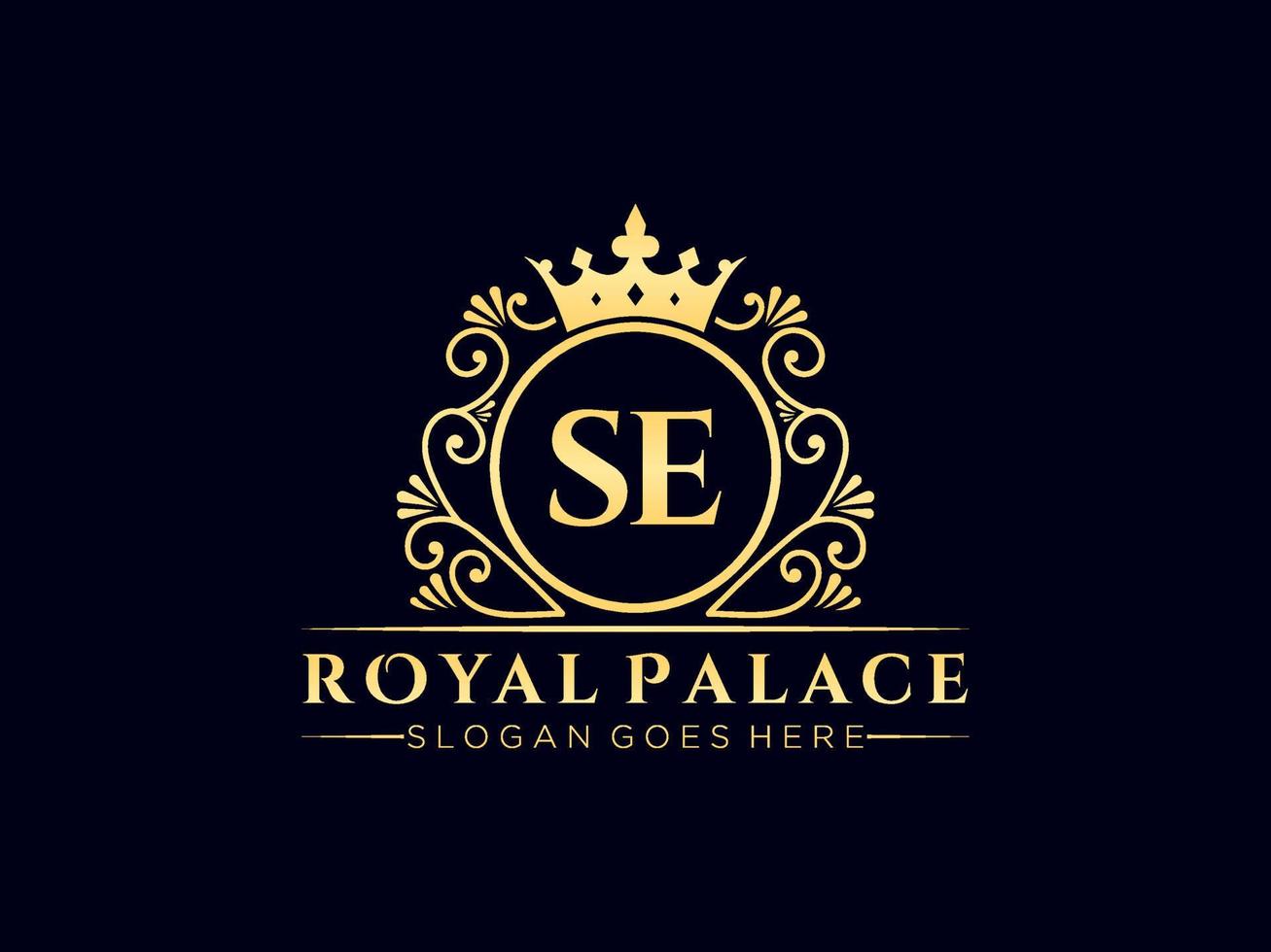 Letter SE Antique royal luxury victorian logo with ornamental frame. vector