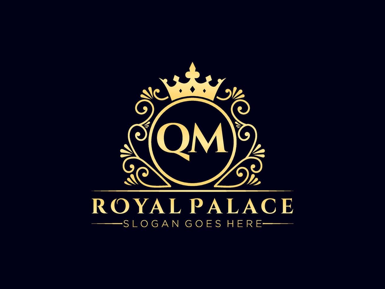 Letter QM Antique royal luxury victorian logo with ornamental frame. vector