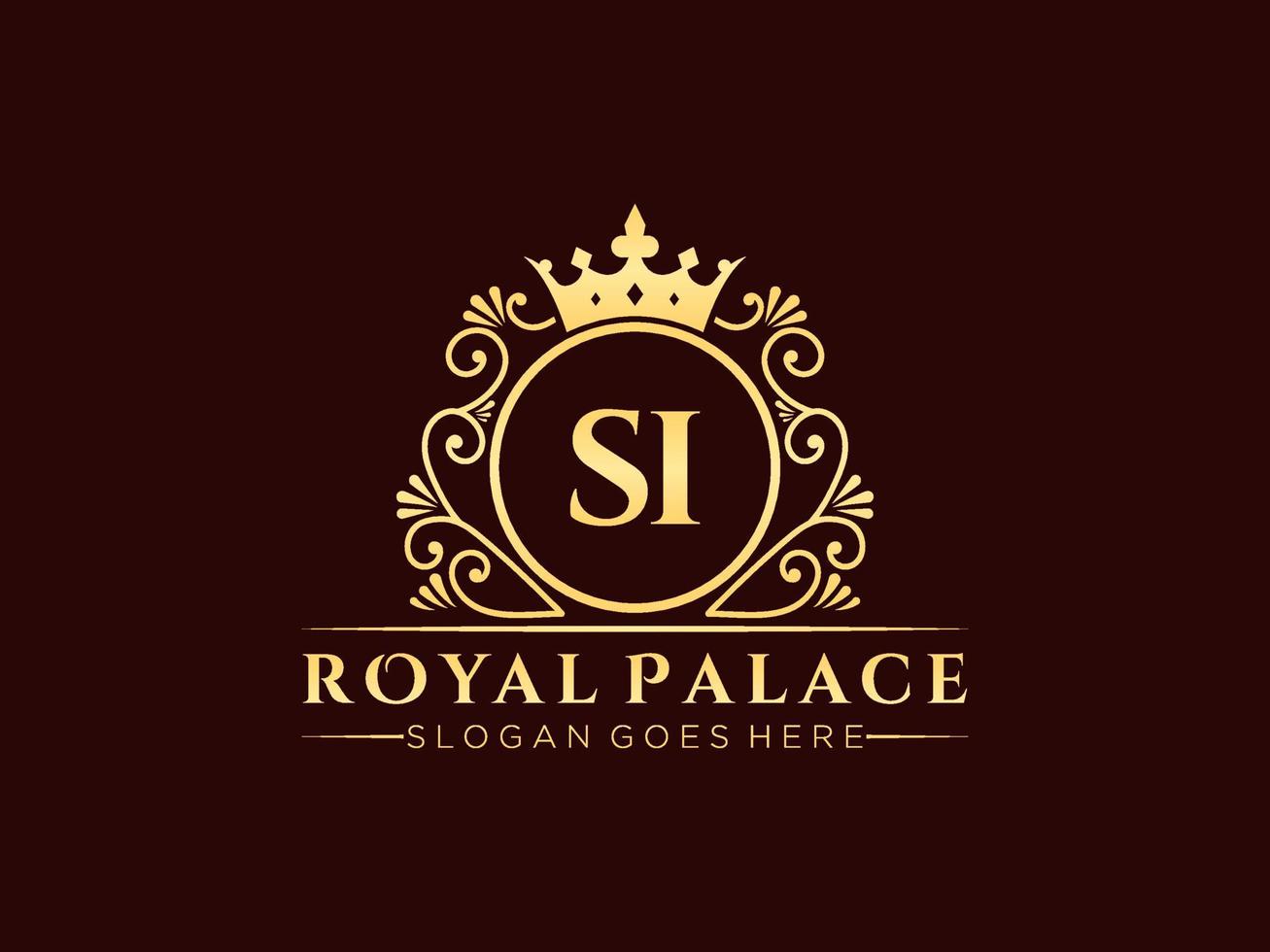 Letter SI Antique royal luxury victorian logo with ornamental frame. vector