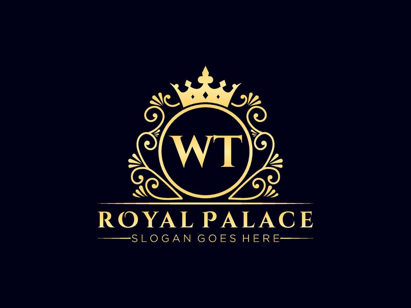 Letter WT Antique royal luxury victorian logo with ornamental frame. vector