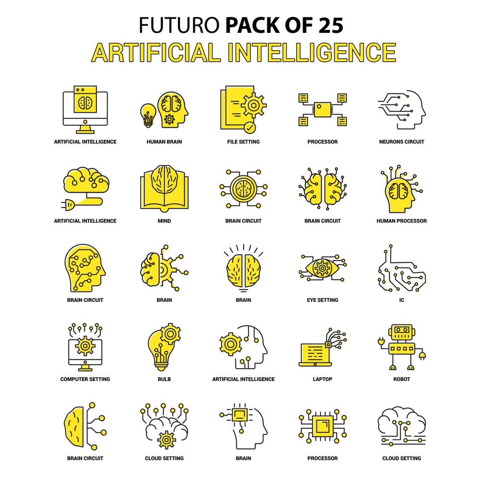 conjunto de iconos de inteligencia artificial amarillo futuro paquete de iconos de último diseño vector