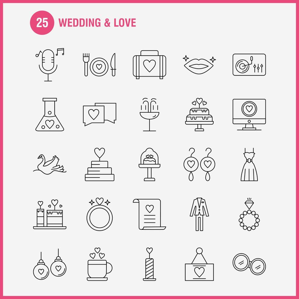 Wedding And Love Line Icons Set For Infographics Mobile UXUI Kit And Print Design Include Cup Tea Love Wedding Heart Candle Light Love Icon Set Vector