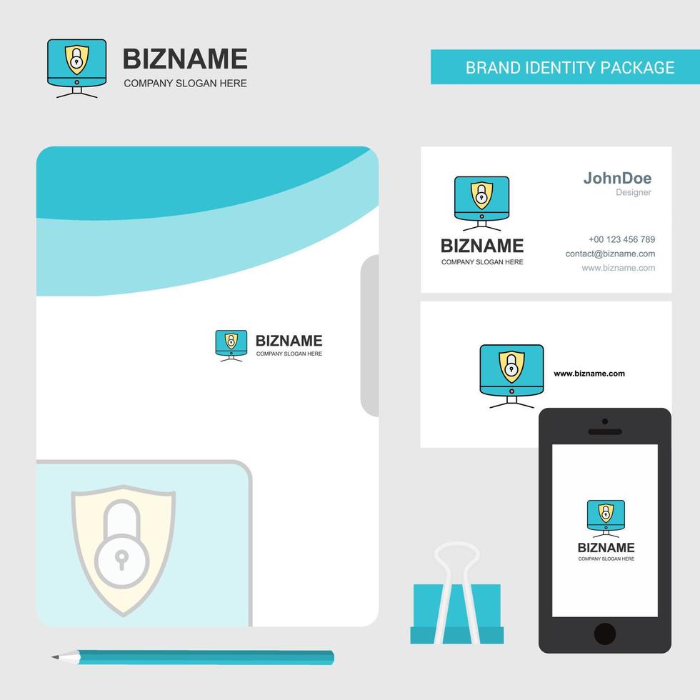 Computer protected Business Logo File Cover Visiting Card and Mobile App Design Vector Illustration