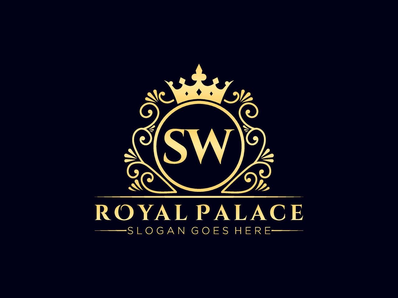 Letter SW Antique royal luxury victorian logo with ornamental frame. vector