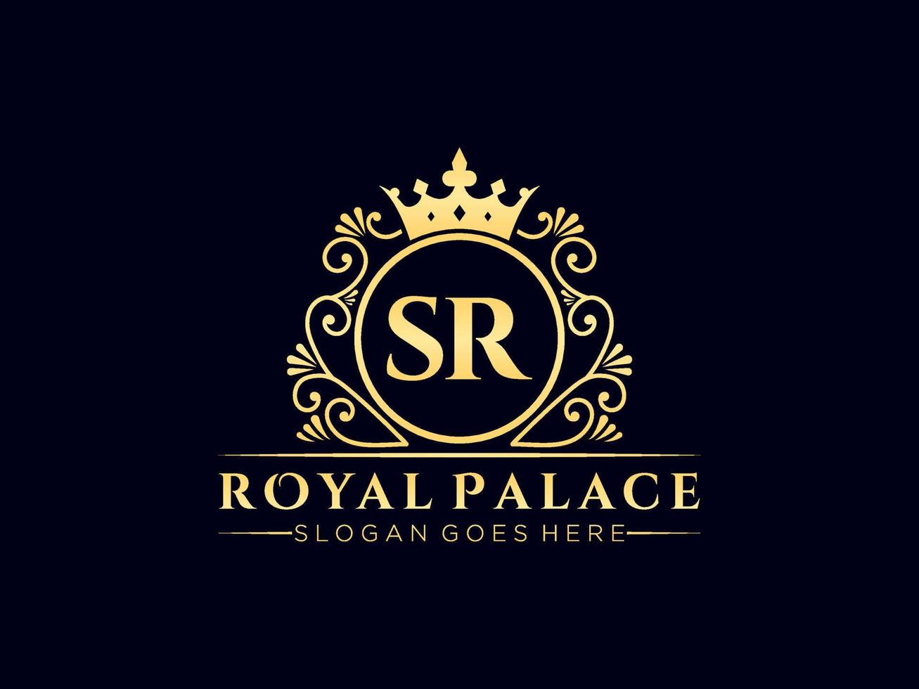 Letter SR Antique royal luxury victorian logo with ornamental frame. vector