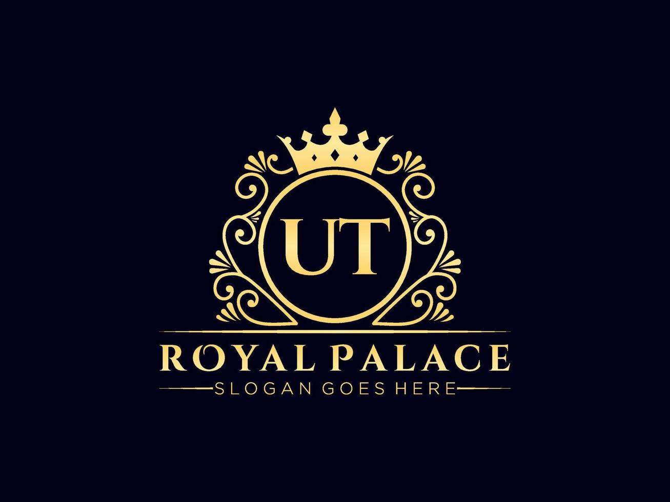 Letter UT Antique royal luxury victorian logo with ornamental frame. vector