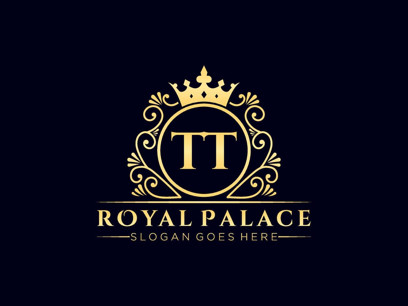 Letter TT Antique royal luxury victorian logo with ornamental frame. vector