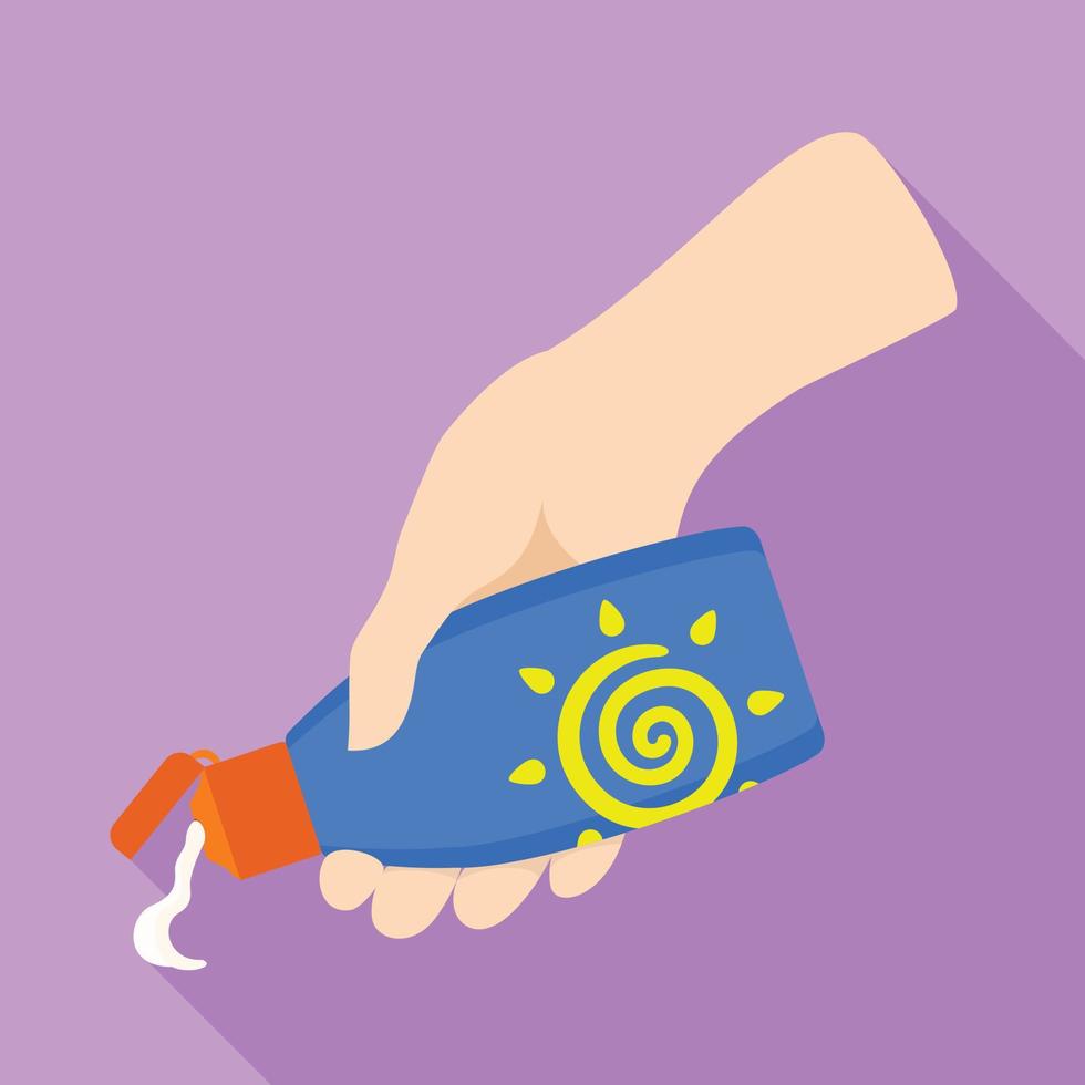 Hand take sunscreen tube icon, flat style vector