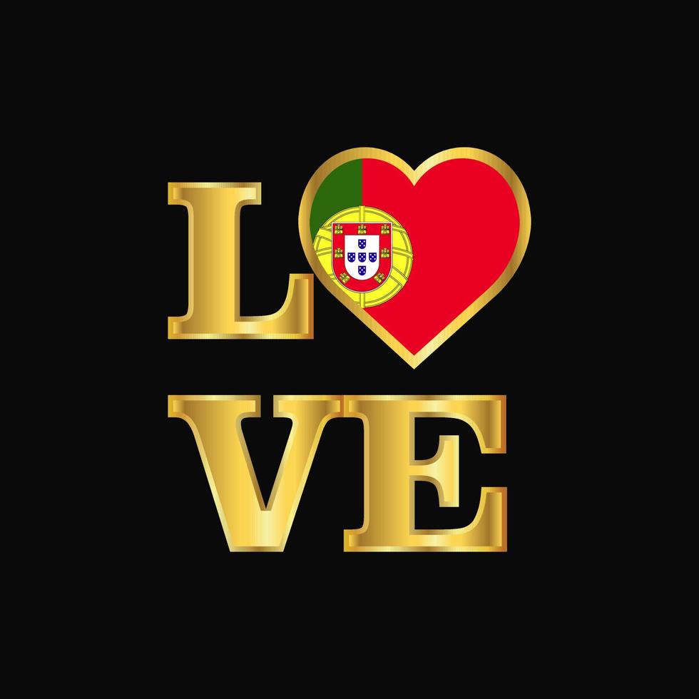 amor tipografía portugal bandera diseño vector oro letras