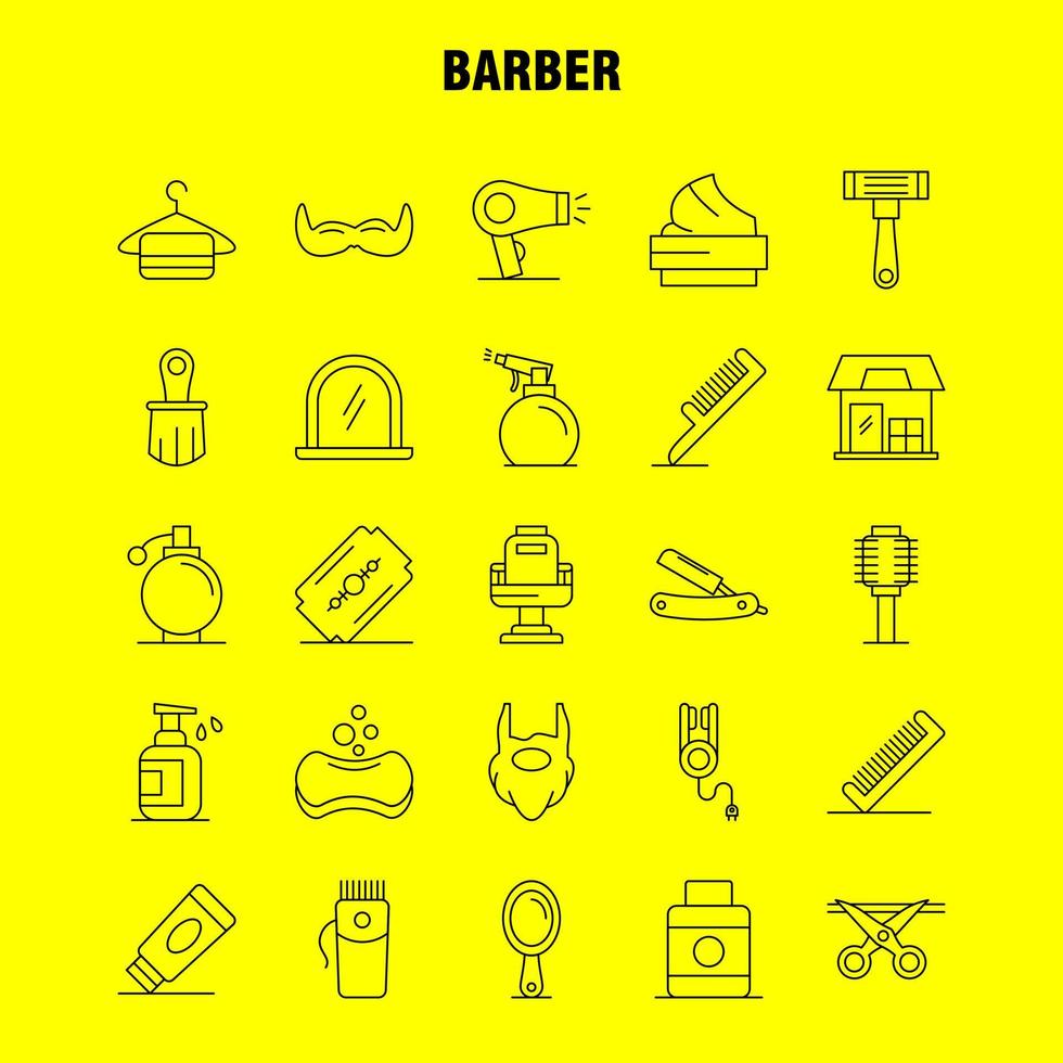 Barber Line Icons Set For Infographics Mobile UXUI Kit And Print Design Include Barber Face Mirror Barber Beauty Chair Haircut Barber Icon Set Vector