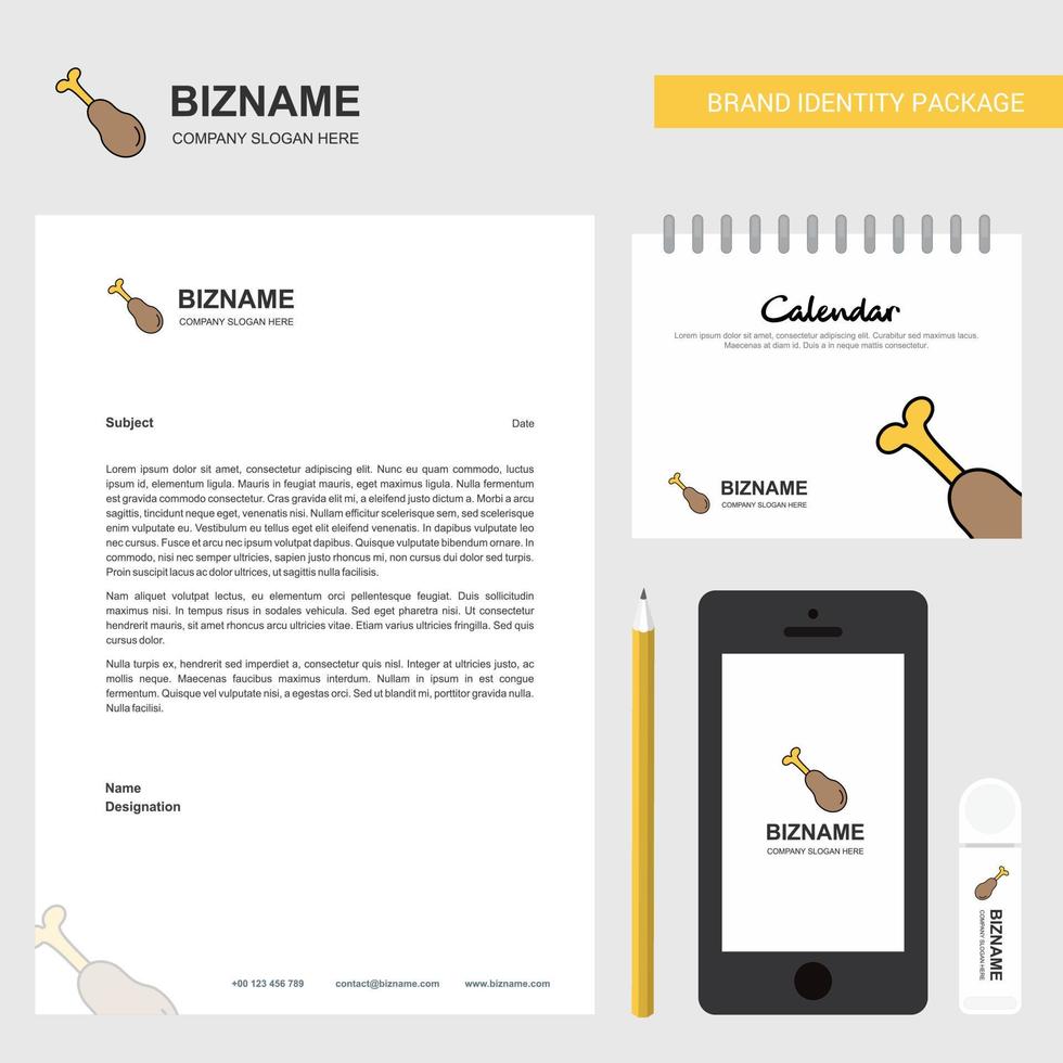 Chicken lollypop Business Letterhead Calendar 2019 and Mobile app design vector template