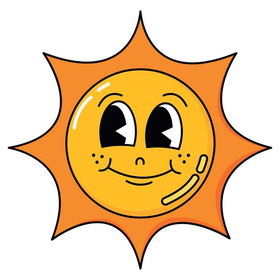 Isolated happy sun groovy traditional cartoon Vector illustration