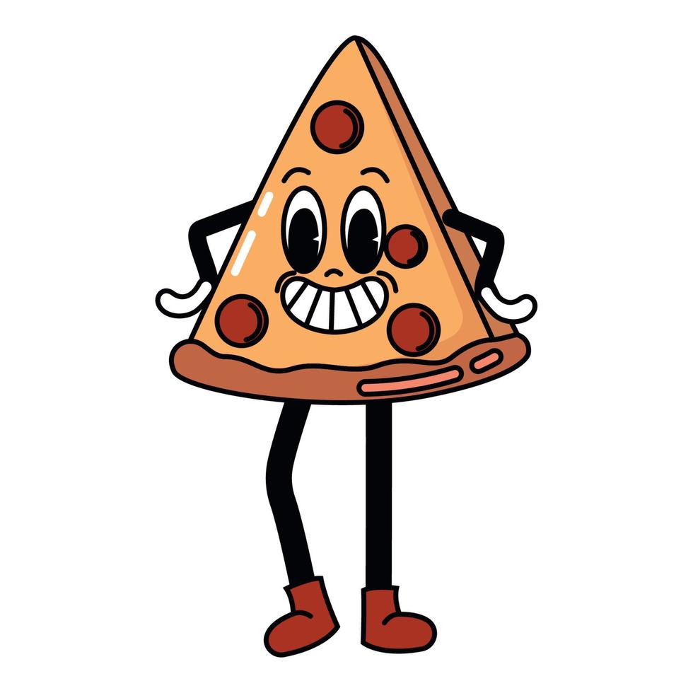 Isolated happy pizza groovy traditional cartoon Vector illustration