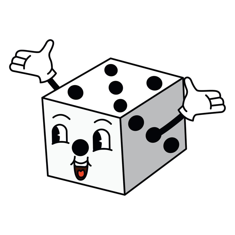 Isolated happy dice groovy traditional cartoon Vector illustration