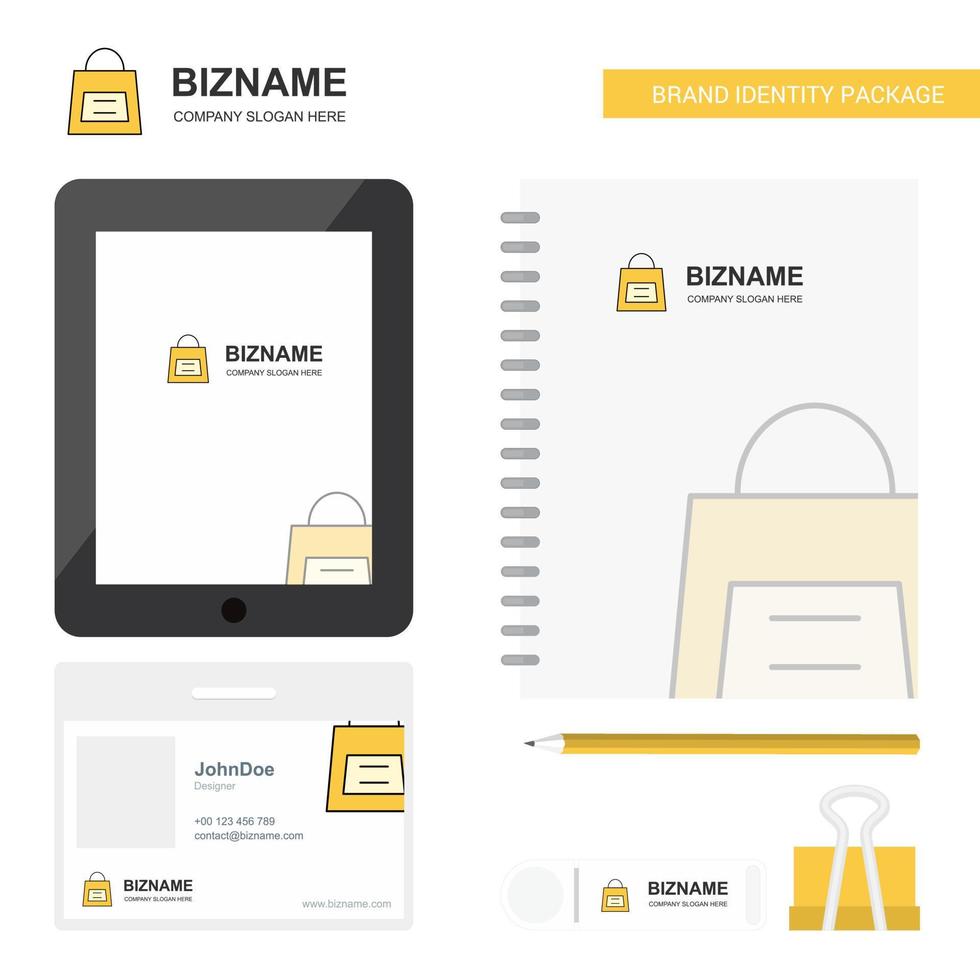 Shopping bag Business Logo Tab App Diary PVC Employee Card and USB Brand Stationary Package Design Vector Template