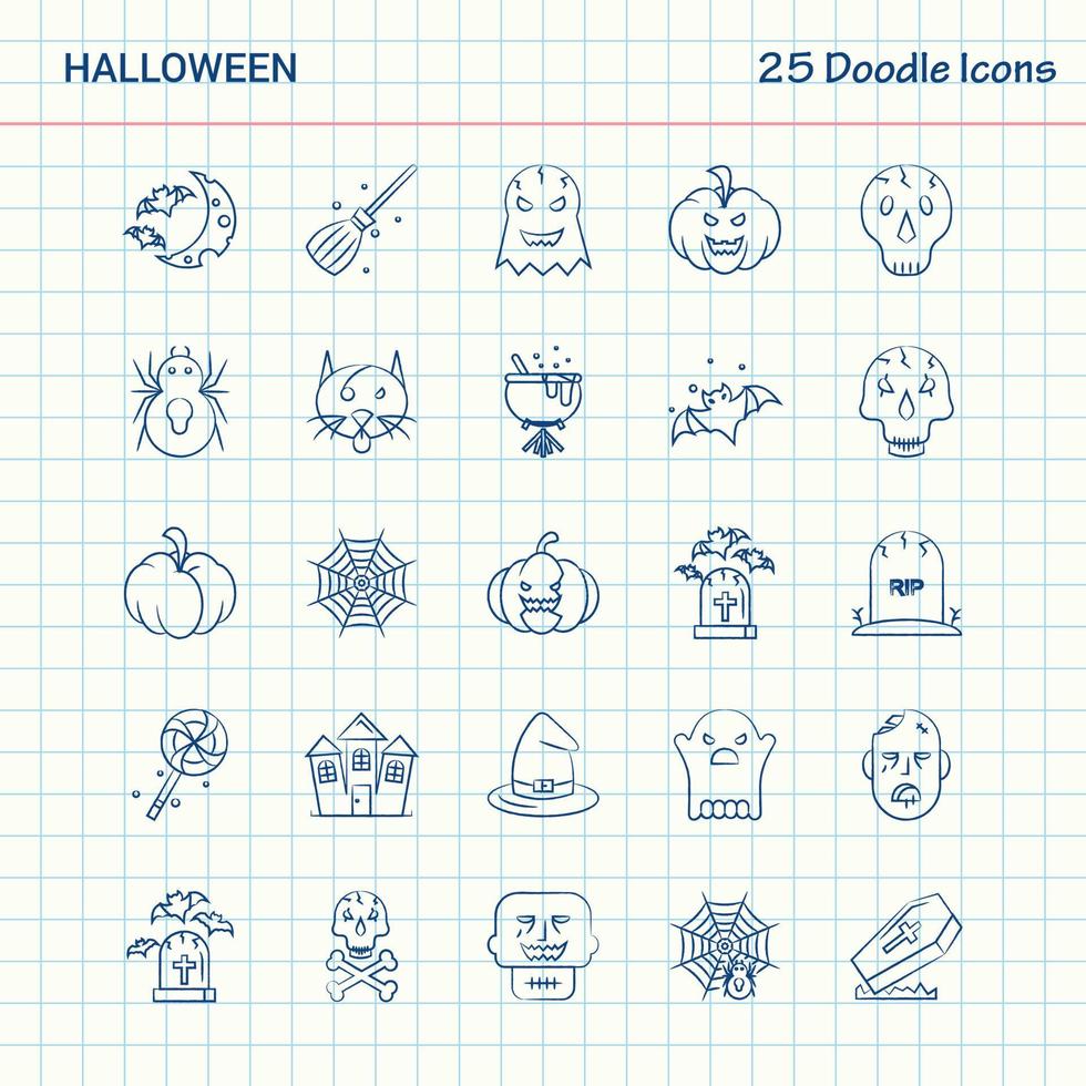 halloween 25 iconos de doodle conjunto de iconos de negocios dibujados a mano vector