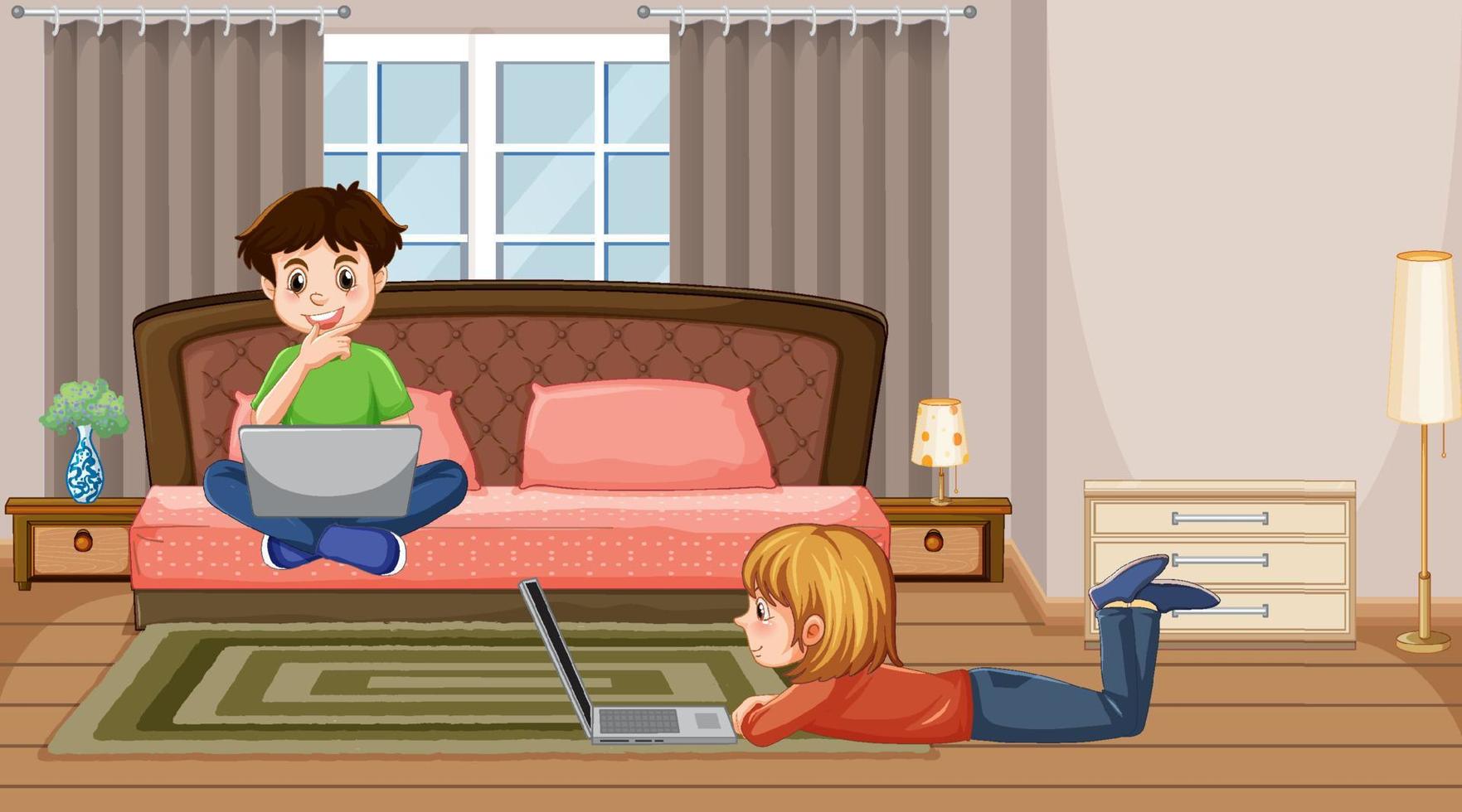 Children using technology devices at home vector