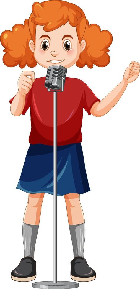 Girl singing with microphone vector