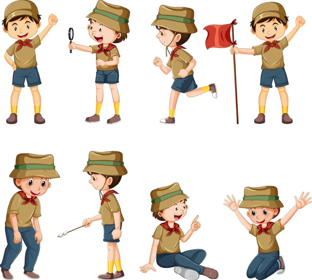 Set of camping kids cartoon character vector