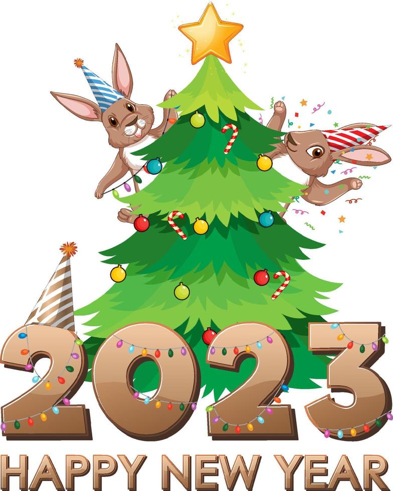 Happy New Year text with cute rabbit for banner design vector