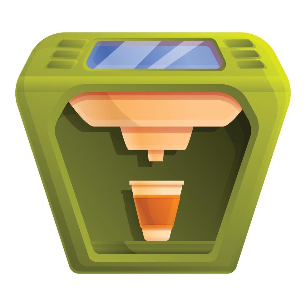 Green coffee machine icon, cartoon style vector