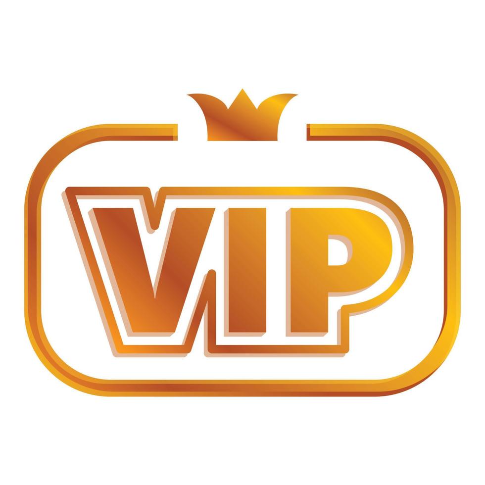 VIP inscription with a crown icon, cartoon style vector