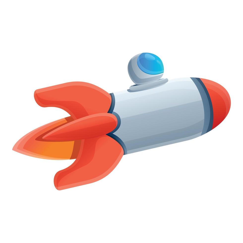 Astronaut flying rocket icon, cartoon style vector