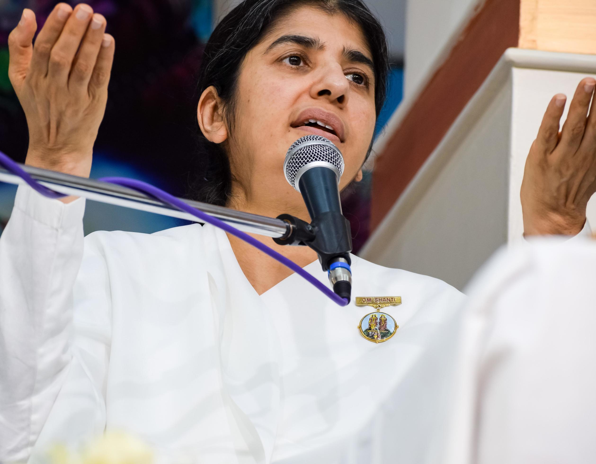 New Delhi, India, October 16 2022 BK Shivani during meditation