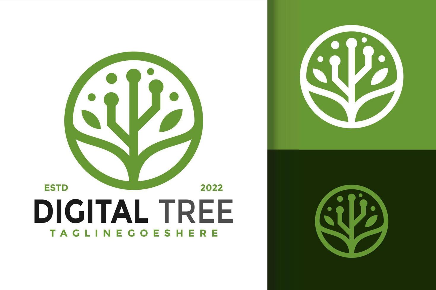 diseño de logotipo de árbol digital, vector de logotipos de identidad de marca, logotipo moderno, plantilla de ilustración vectorial de diseños de logotipos