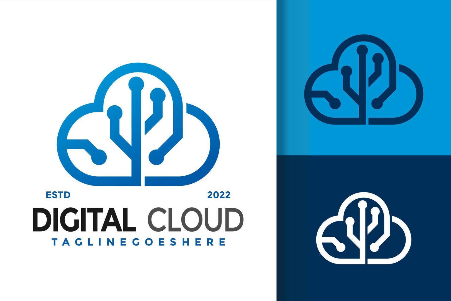 diseño de logotipo de tecnología de nube digital, vector de logotipos de identidad de marca, logotipo moderno, plantilla de ilustración vectorial de diseños de logotipos