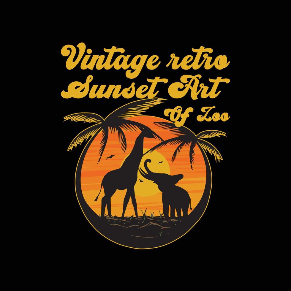 arte retro vintage de la puesta del sol del diseño y la etiqueta engomada de la camiseta del zoológico vector