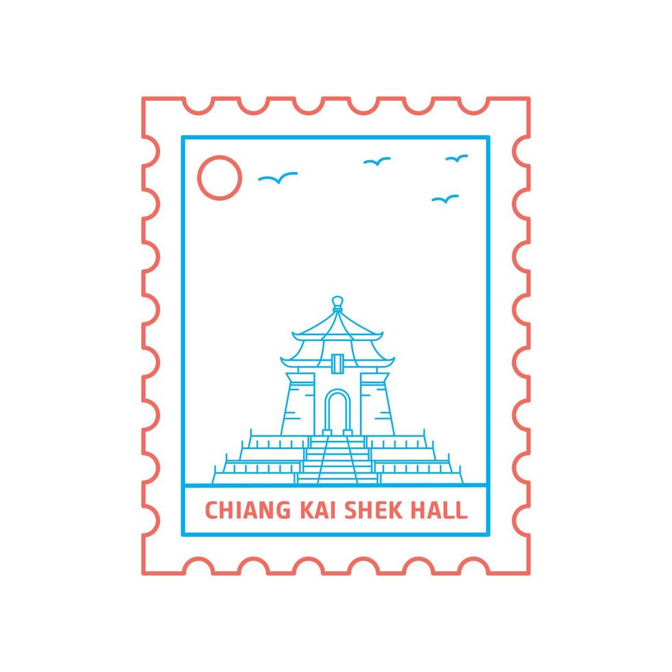 CHIANG KAI SHEK HALL postage stamp Blue and red Line Style vector illustration