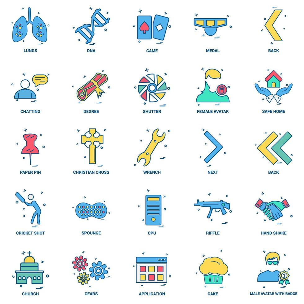 25 conjunto de iconos de color plano de mezcla de concepto de negocio vector