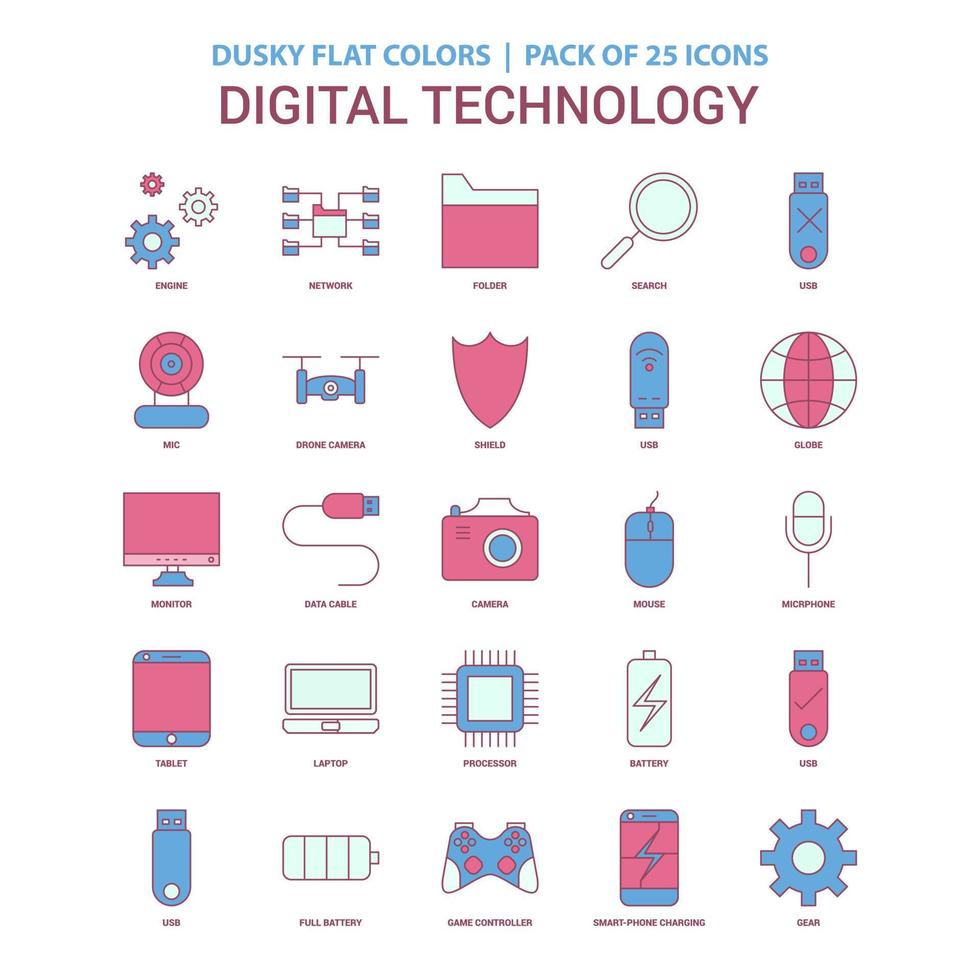 Digital Technology icon Dusky Flat color Vintage 25 Icon Pack vector