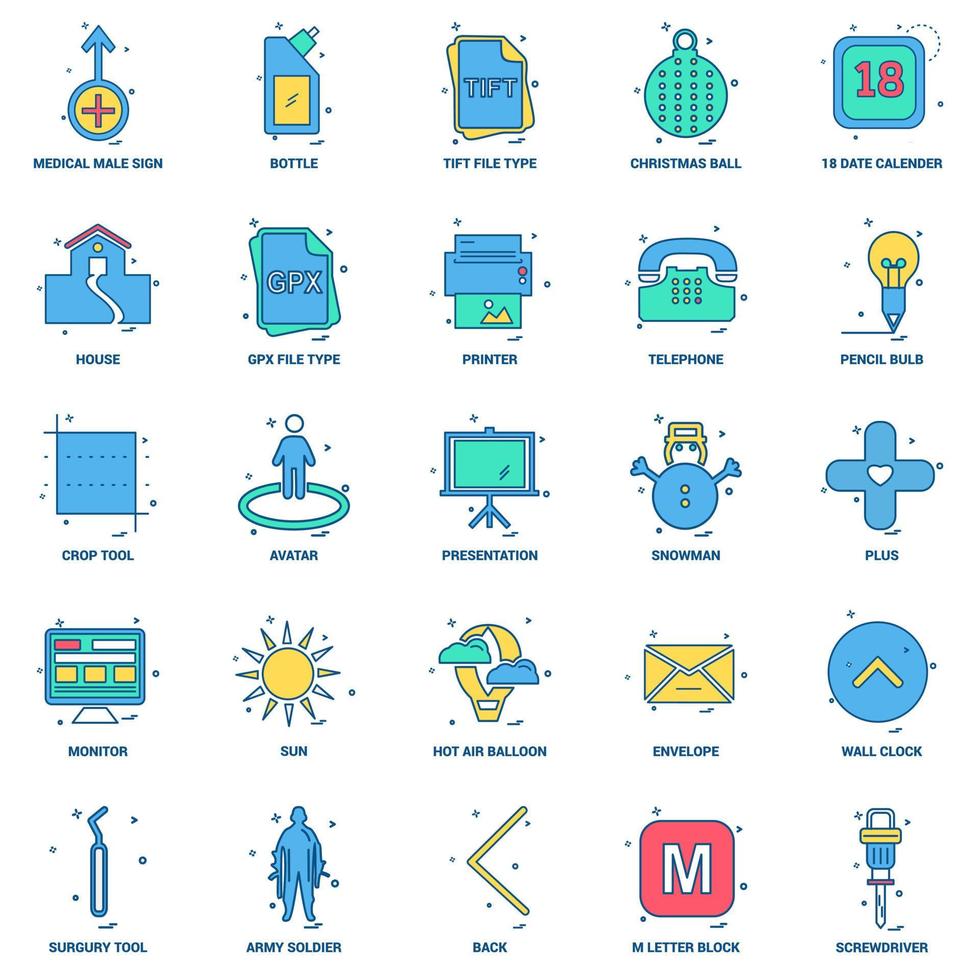 25 conjunto de iconos de color plano de mezcla de concepto de negocio vector