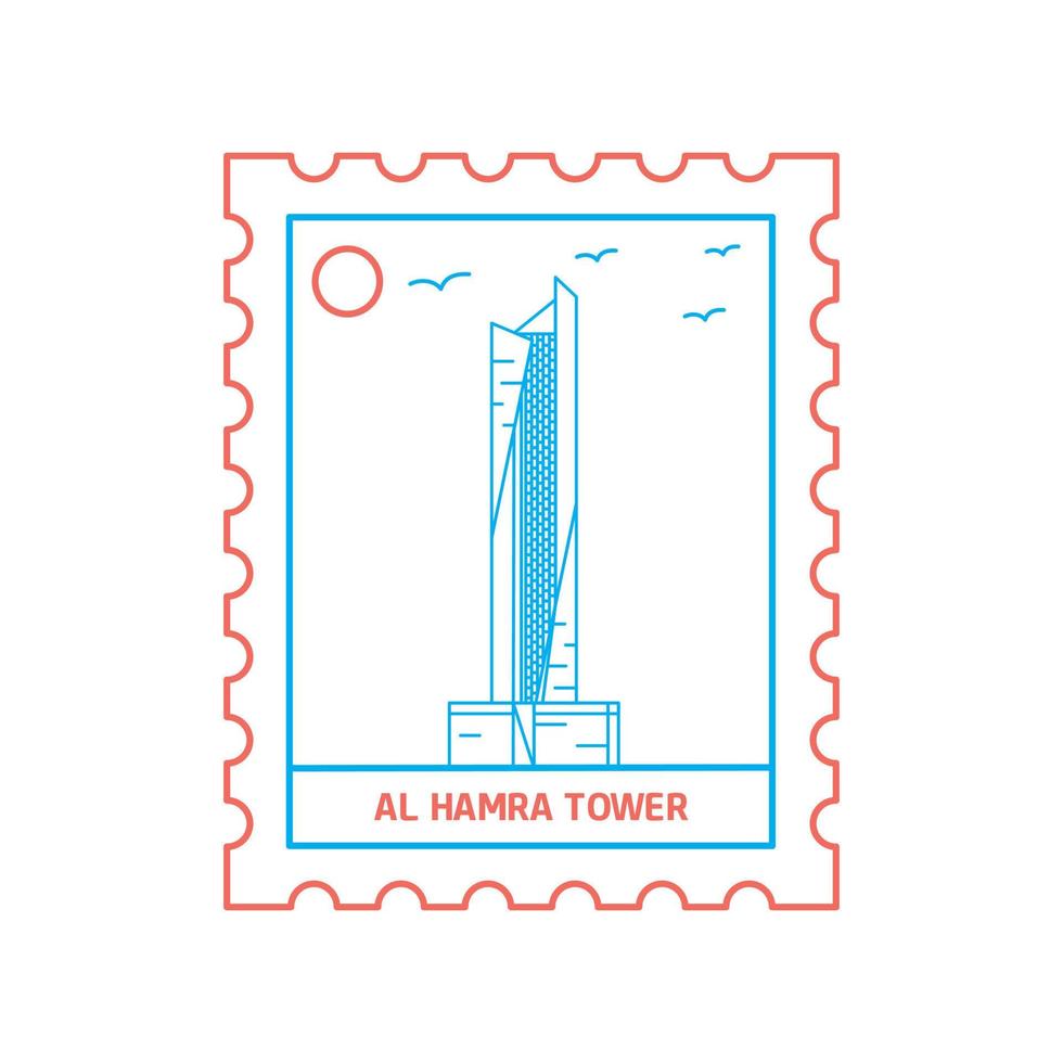 AL HAMRA TOWER postage stamp Blue and red Line Style vector illustration