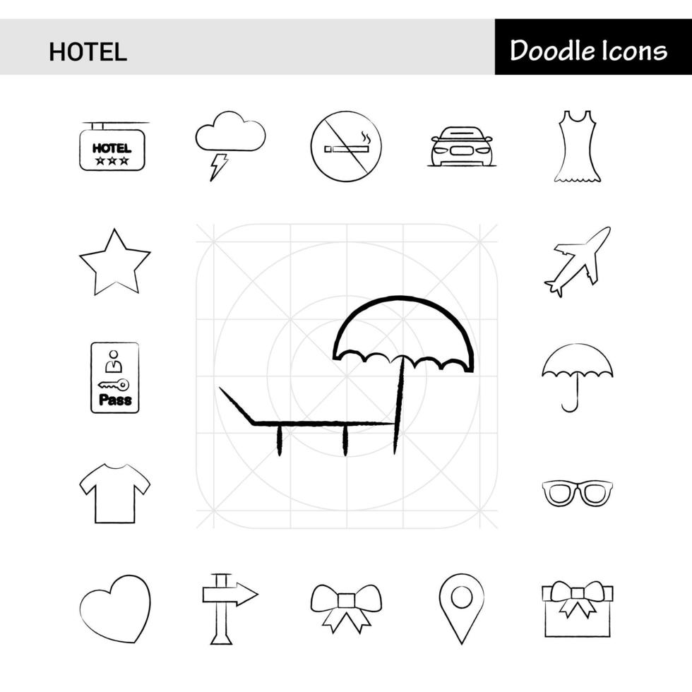 conjunto de 17 iconos dibujados a mano del hotel vector