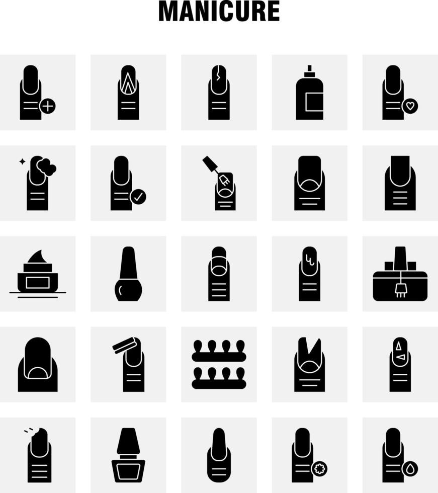 paquete de iconos de glifo sólido de manicura para diseñadores y desarrolladores vector