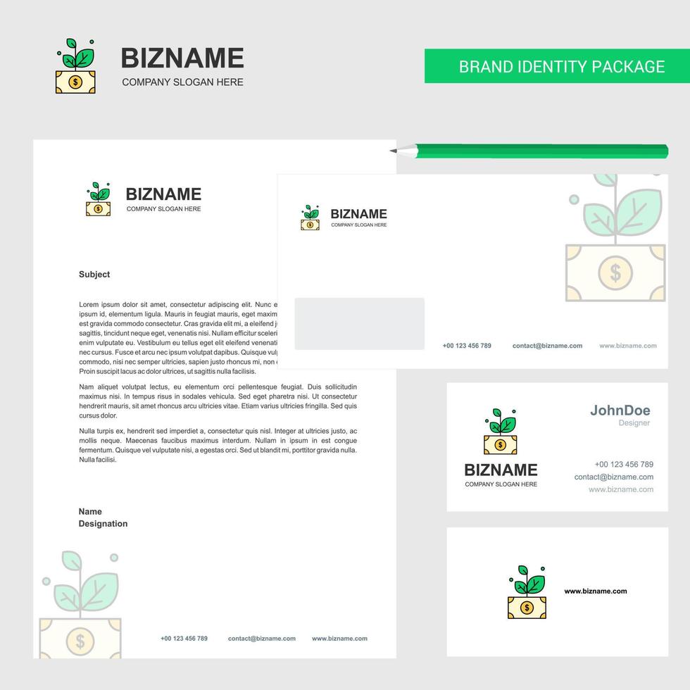 Money plant Business Letterhead Envelope and visiting Card Design vector template