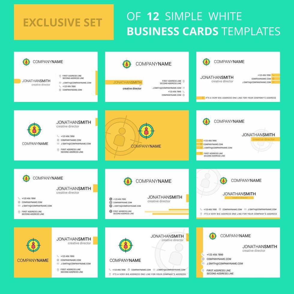 Set of 12 Target Creative Busienss Card Template Editable Creative logo and Visiting card background vector