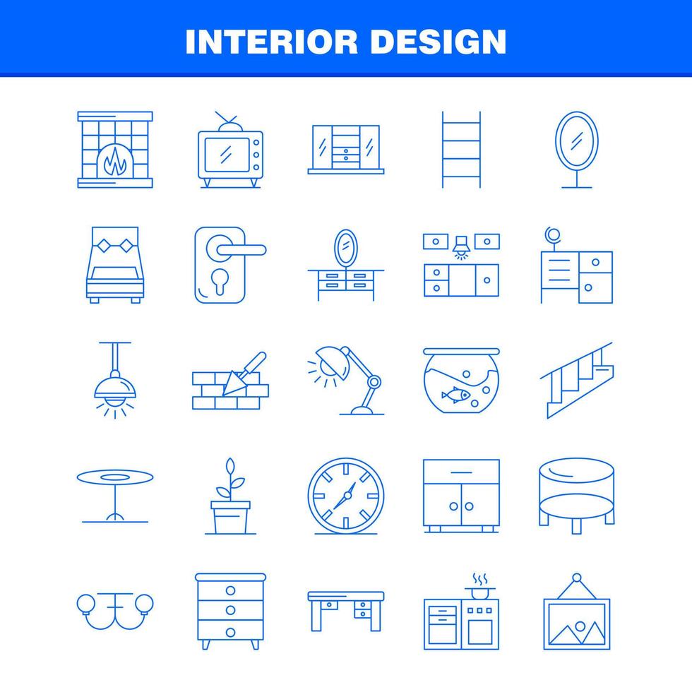 iconos de línea de diseño de interiores establecidos para infografías kit uxui móvil y diseño de impresión incluyen dormitorio armario muebles casa armario televisión tv casa conjunto de iconos vector