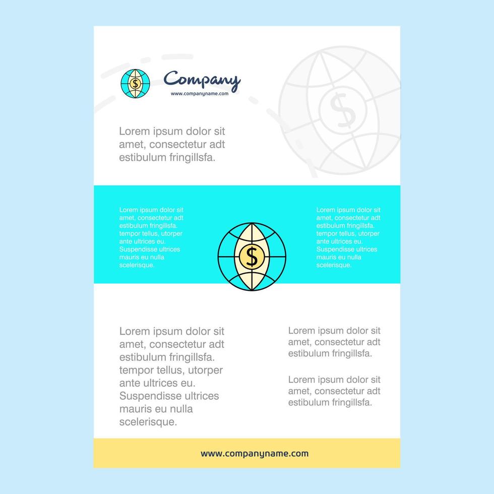 Template layout for Dollar globe comany profile annual report presentations leaflet Brochure Vector Background